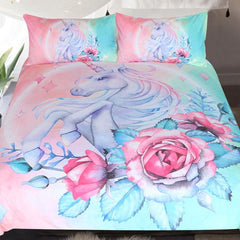 Housse de couette imprimée licorne pastelle