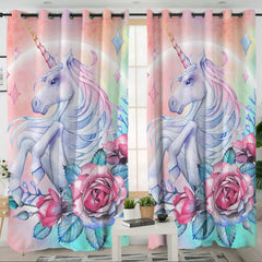 Rideaux imprimés licorne pastel et fleur