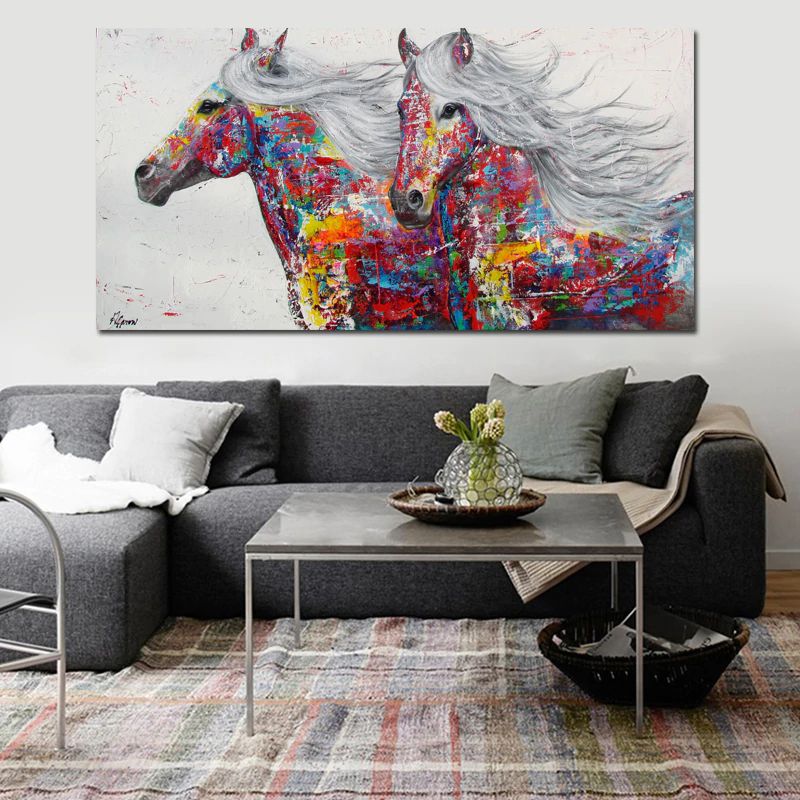  Tableau  impression sur  toile  2 chevaux crini res grises 