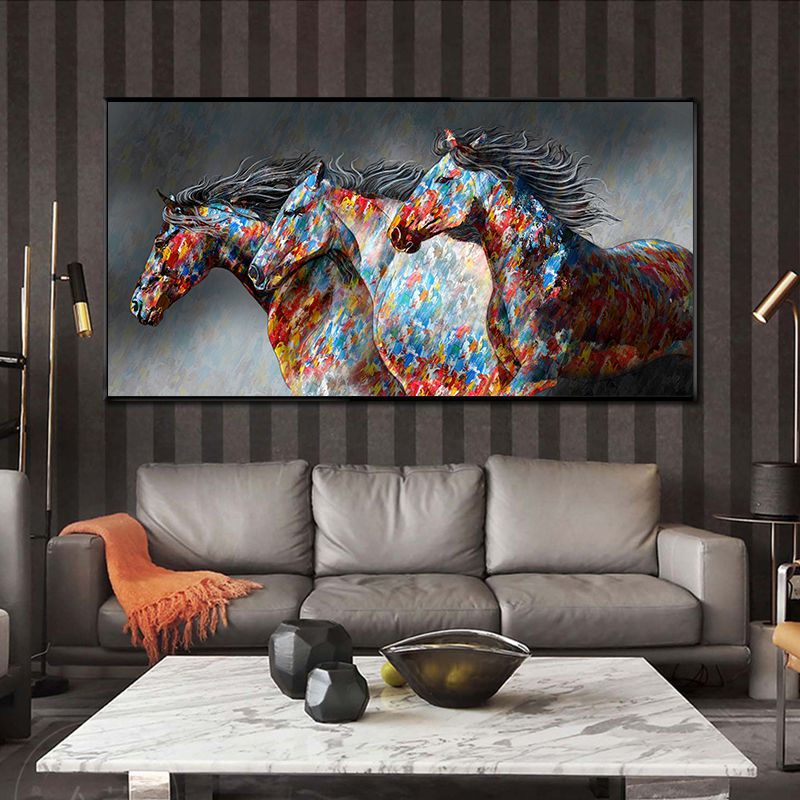  Tableau  impression sur  toile  3 chevaux fond fonc  