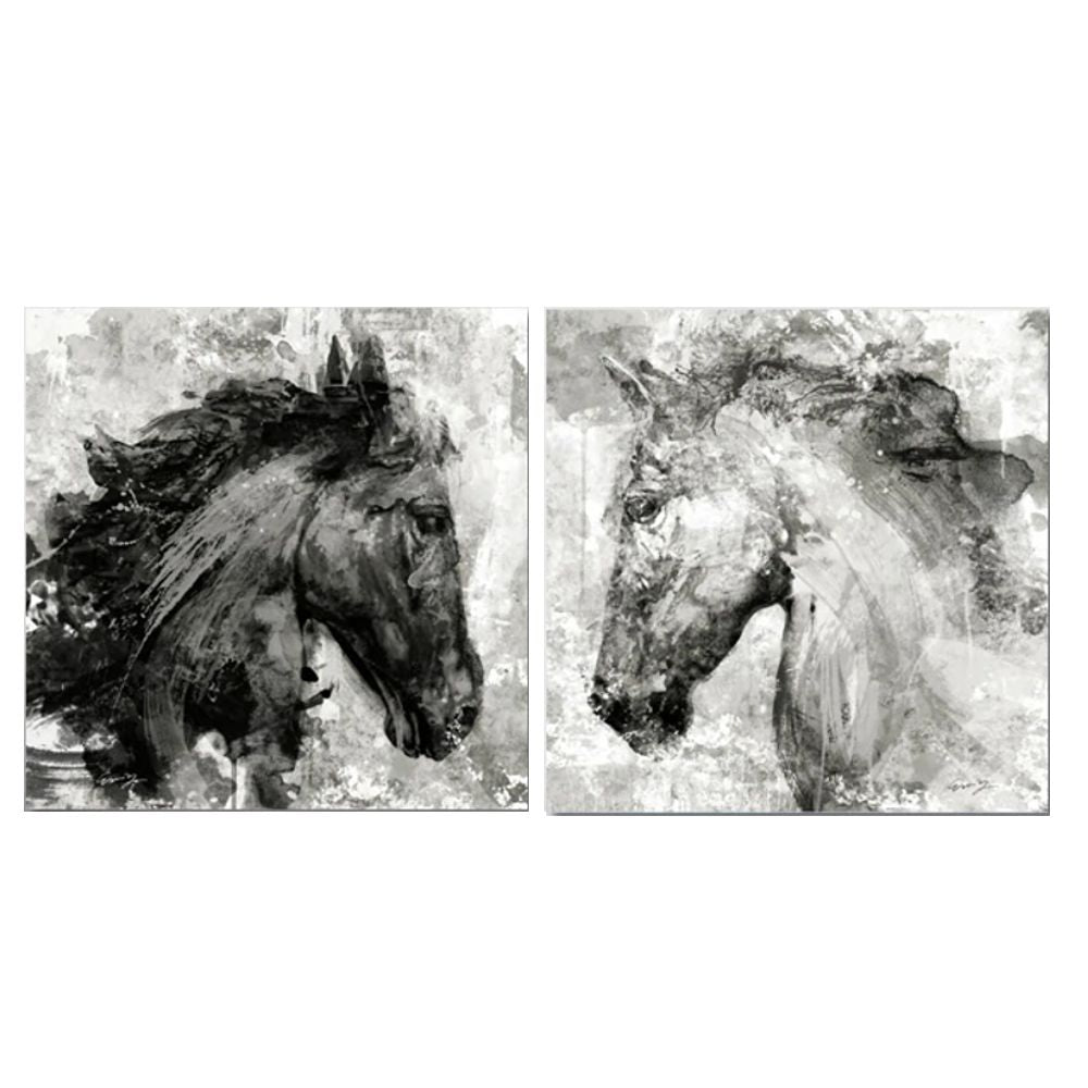 Tableau impression  sur toile Chevaux t tes noir  et blanc  