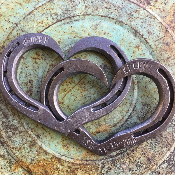 Linked Horseshoe Hearts With Two First Names And An Est Date Iron Anniversary Gift