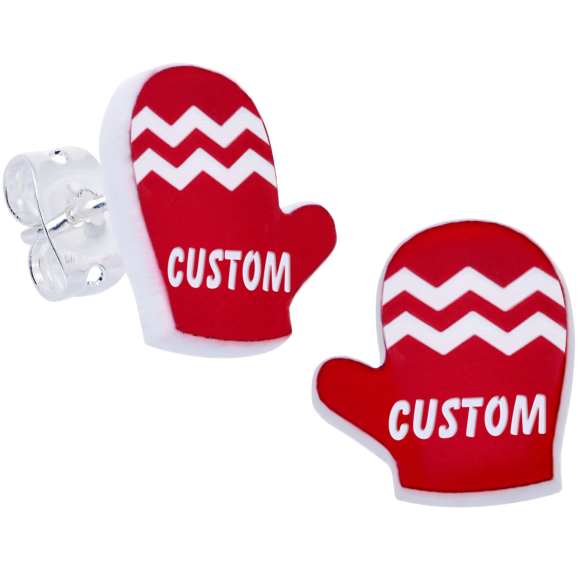 Image of Custom Zig Zag Red Mittens Personalized Stud Earrings