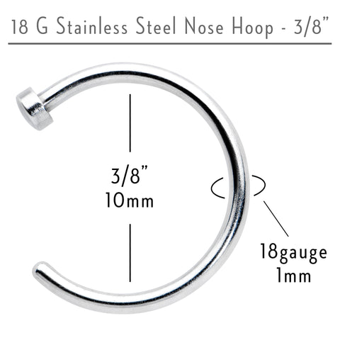 18 Gauge Stainless Steel Nose Hoop - 3/8 – BodyCandy