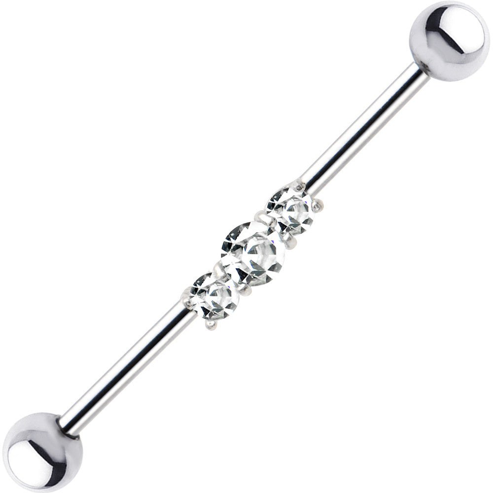 Clear CZ 925 Sterling Silver Stainless Steel Barbell Trilogy Industria ...