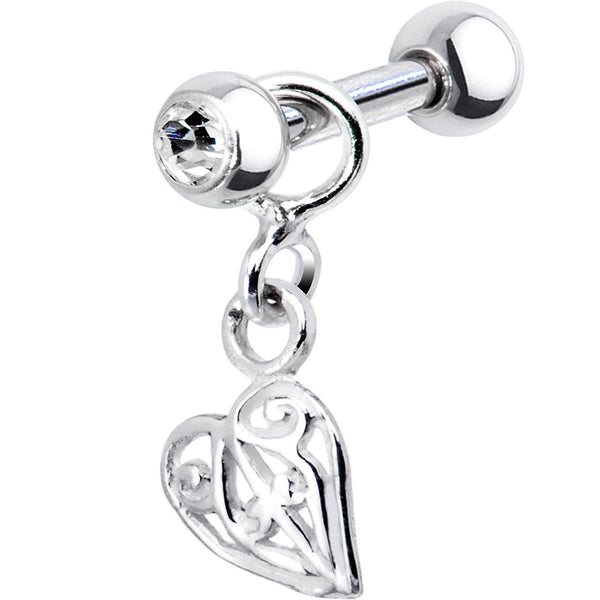 Silver 925 Scroll Heart Dangle Cartilage Earring.