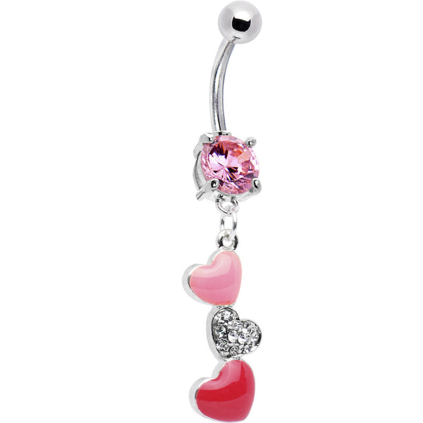 Pink CZ Passionate Hearts Dangle Belly Ring – BodyCandy