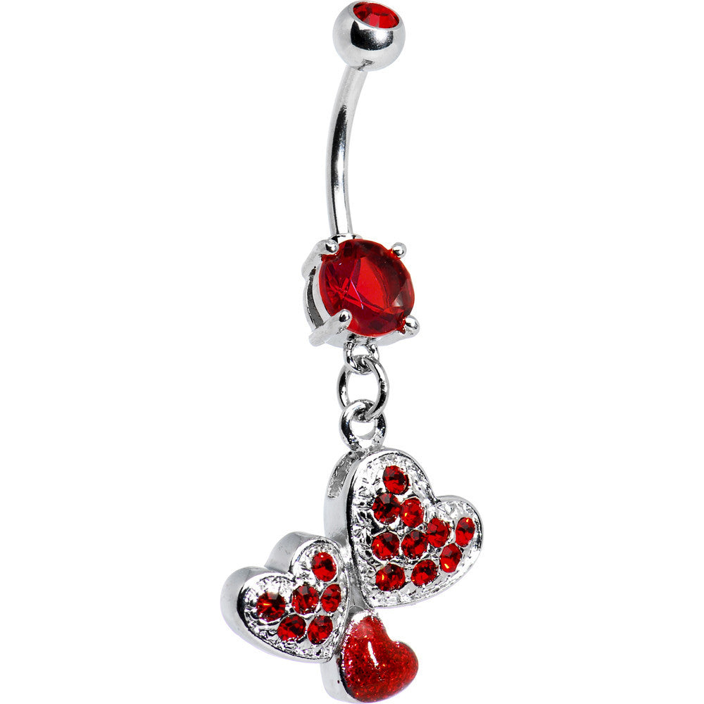 Custom Red White Valentines Day Heart Personalized Dangle Belly Ring