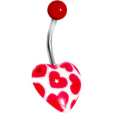 White and Red Heart Belly Ring