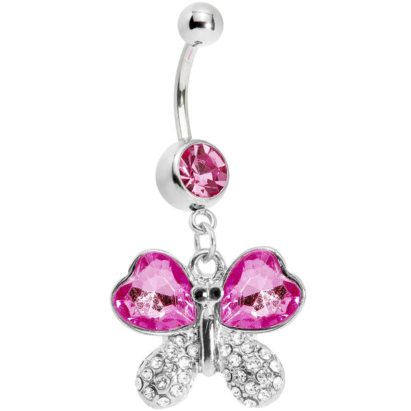 Pink Gem Heart Winged Butterfly Belly Ring – BodyCandy