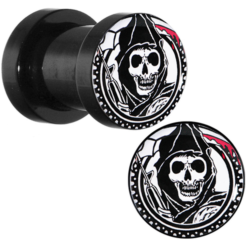 2 Gauge Acrylic Sons Of Anarchy Gunsickle Grim Reaper Screw Fit Plug Set