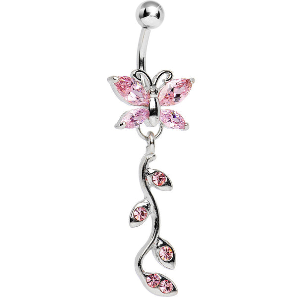 Pink Gem Butterfly Vine Dangle Belly Ring – BodyCandy