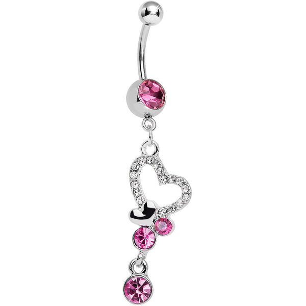 Pink Crystalline Paved Yearning Hearts Dangle Belly Ring – BodyCandy