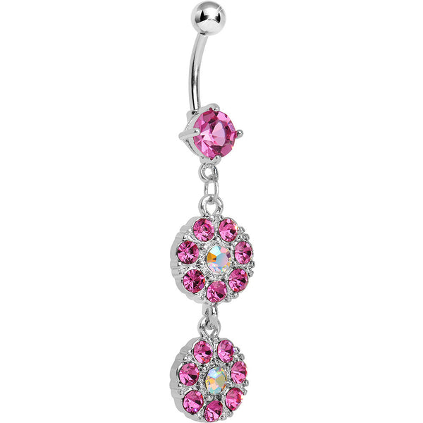 Pink Gem Dazzling Double Drop Dangle Belly Ring – Bodycandy