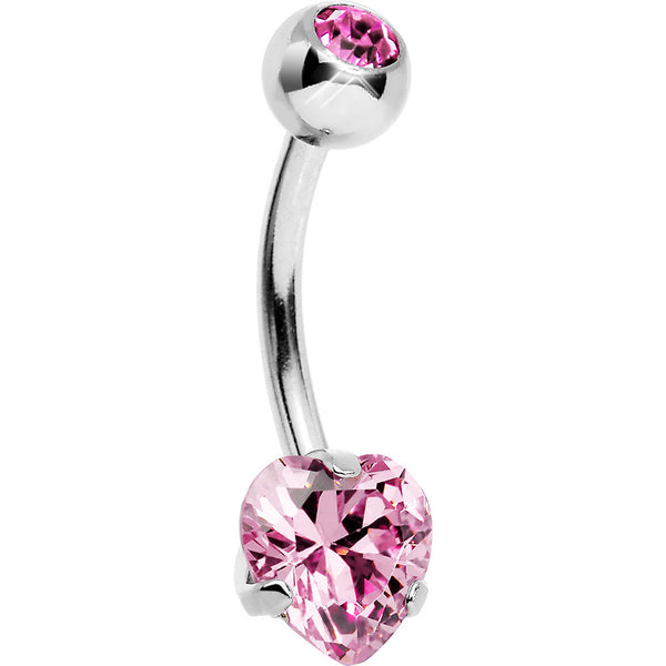 Rose Pink Cubic Zirconia Sparkling Heart Belly Ring – BodyCandy