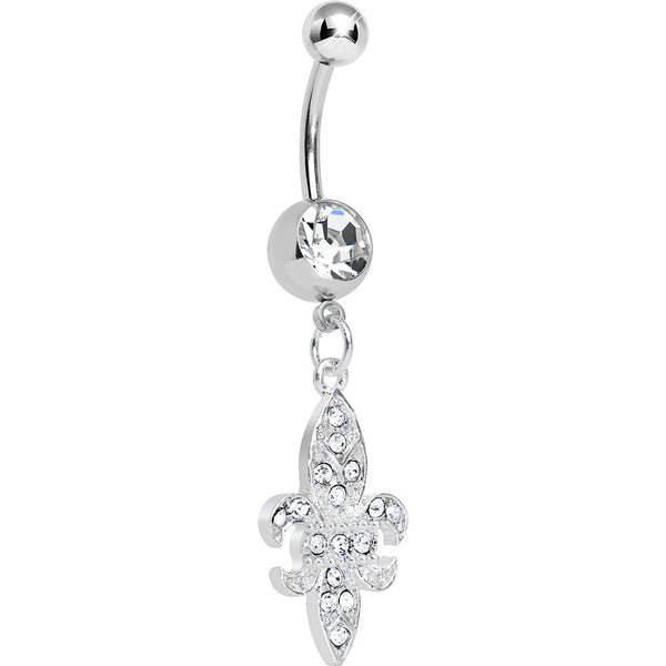 Clear Gem Paved Fleur de Lis Dangle Belly Ring – BodyCandy