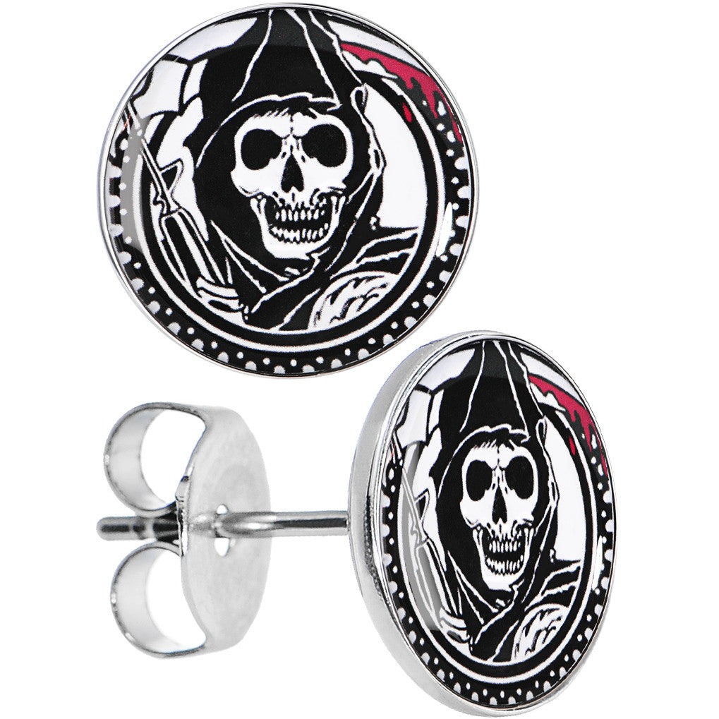 Officially Licensed Sons Of Anarchy Grim Reaper Stud Earrings