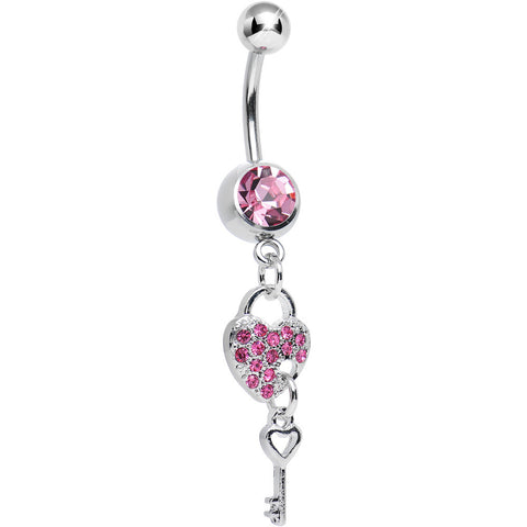 Pink Crystal Unlocking Love Padlock and Key Dangle Belly Ring – BodyCandy