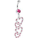 Pink Gem Plenty of Love to Give Hollow Hearts Dangle Belly Ring