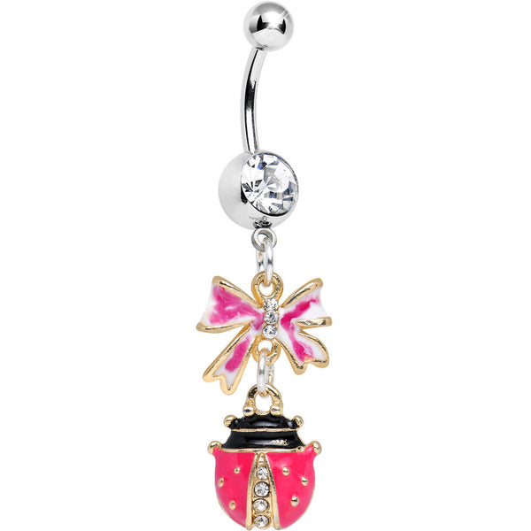 Clear Gem T Of A Pink Ladybug Dangle Belly Ring Bodycandy 