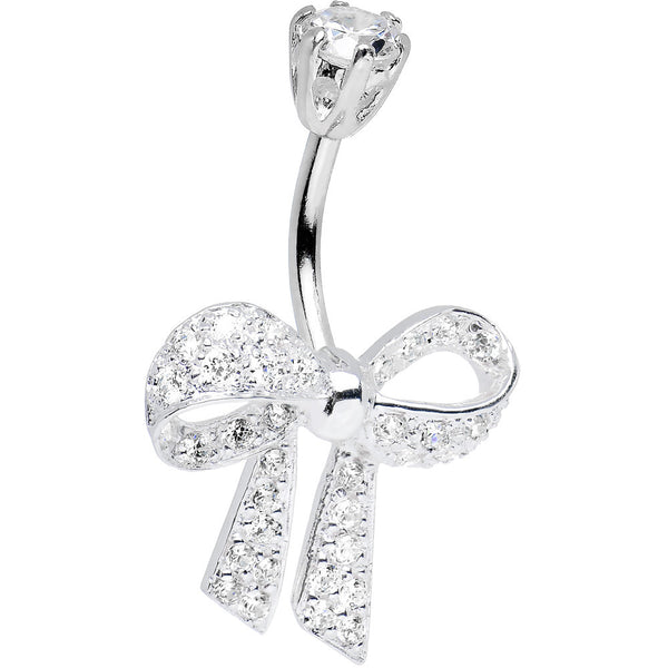 925 Sterling Silver Clear CZ Sparkling Shoestring Bow Tie Belly Ring ...