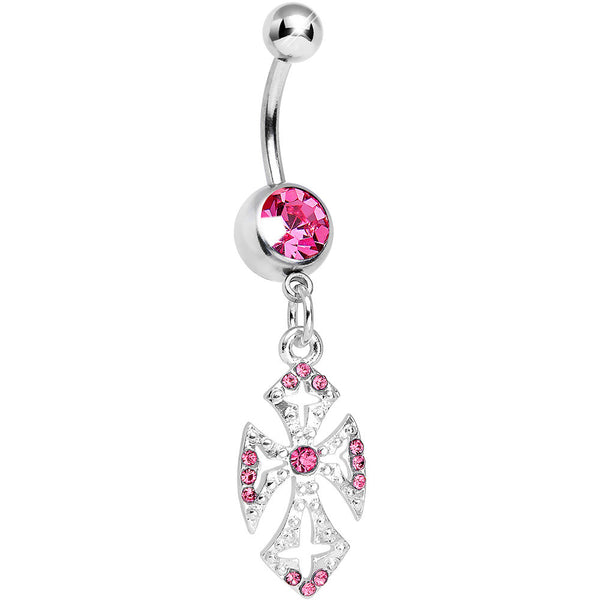 Pink Gem Ornate Heavenly Cross Dangle Belly Ring – BodyCandy