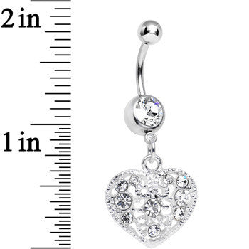 Clear Gem Lacy Heirloom Heart Dangle Belly Ring