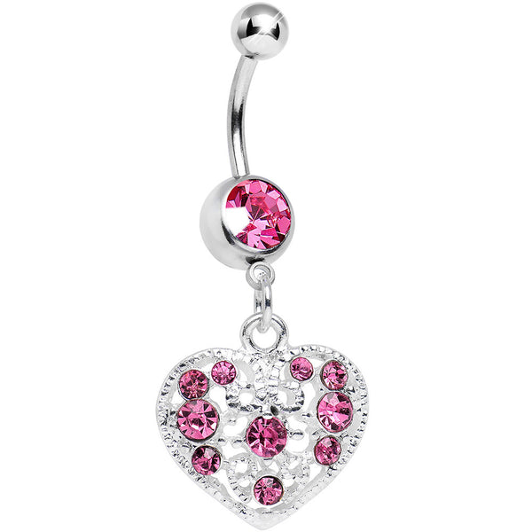 Pink Gem Lacy Heirloom Heart Dangle Belly Ring – BodyCandy