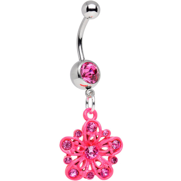 Pink Gem Perfectly Pink Posy Flower Dangle Belly Ring Bodycandy 