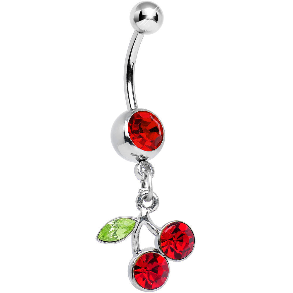 Ruby Red DANGLING CHERRY Belly Ring 