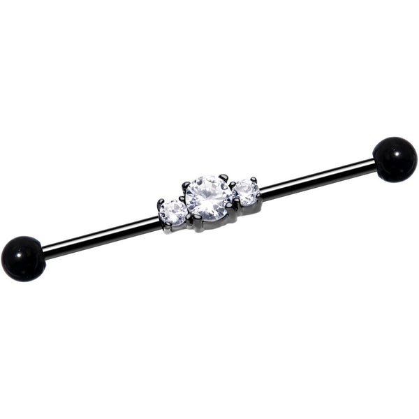 Clear CZ Black IP Stainless Steel Trio Industrial Barbell 36mm – BodyCandy