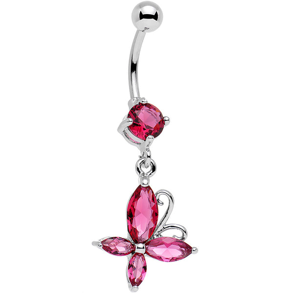 Pink Gem Butterfly Prong Set Dangle Belly Ring – BodyCandy