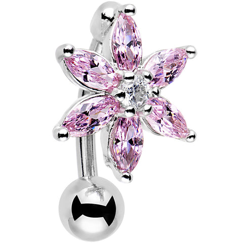 Pink Gem Lily Flower Top Mount Dangle Belly Ring – BodyCandy