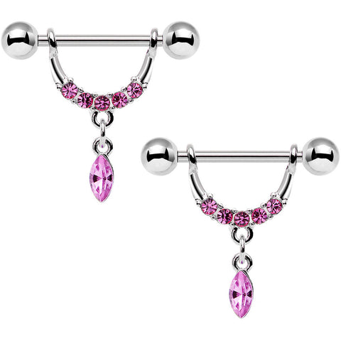 14 Gauge 3/4 Pink Gem Steel Drip Drop Dangle Nipple Ring Set – BodyCandy