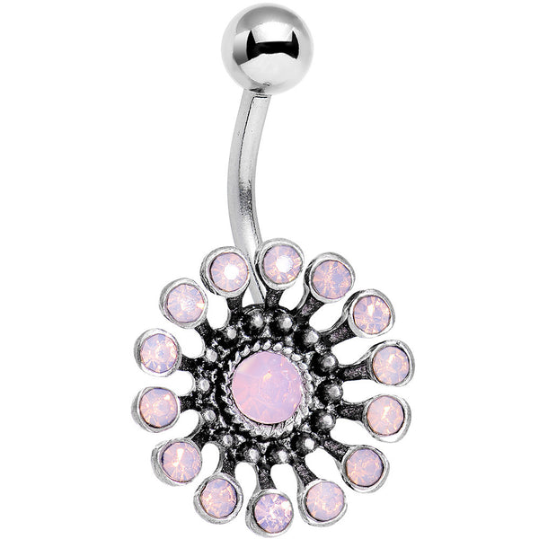 Pink Faux Opal Bid You Adieu Flower Belly Ring Bodycandy