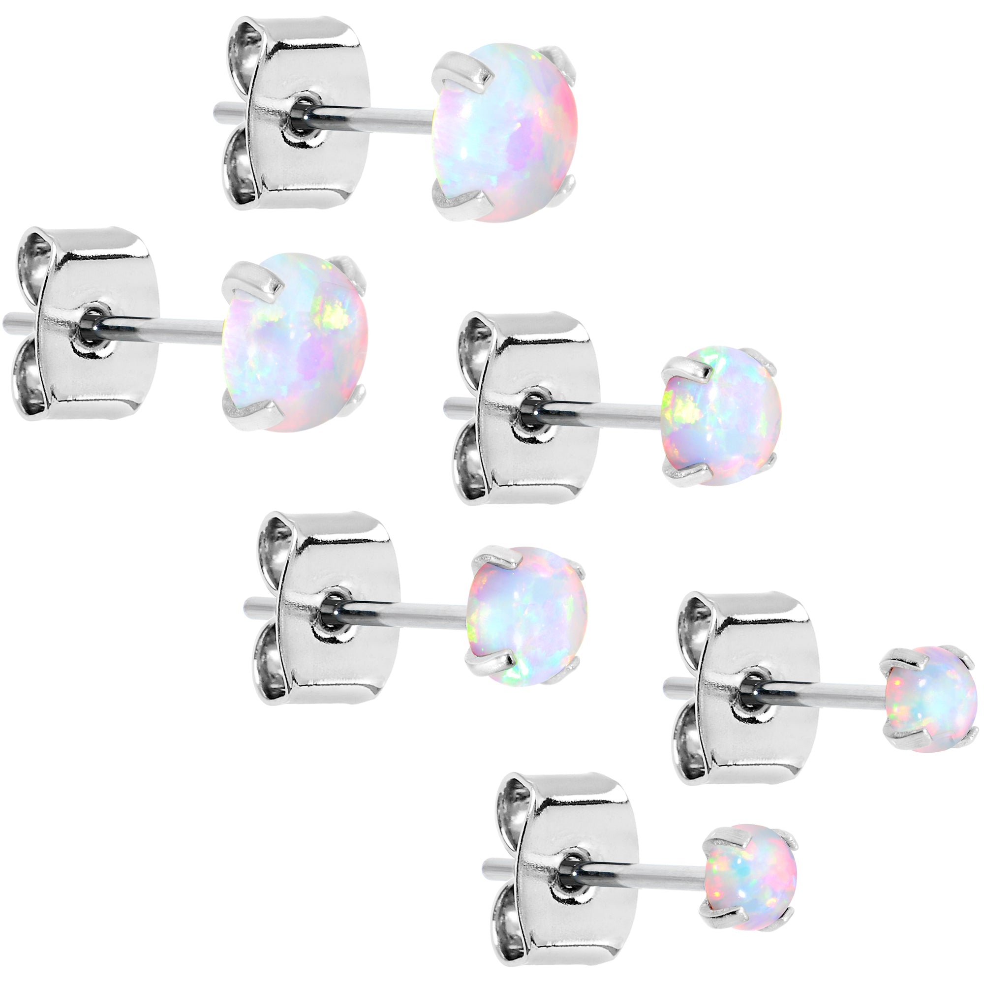 Image of White Synthetic Opal Stainless Steel Post Stud Earring Pack Set of 3