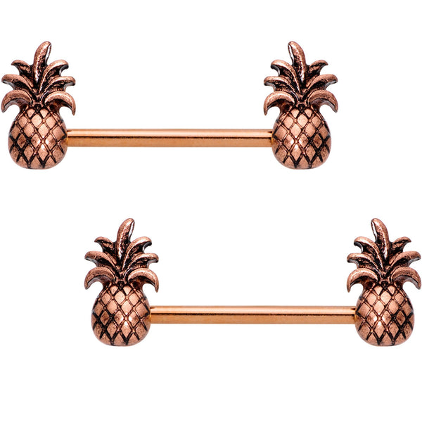 916 Rose Gold Tone Anodized Plump Pineapple Barbell Nipple Ring Set