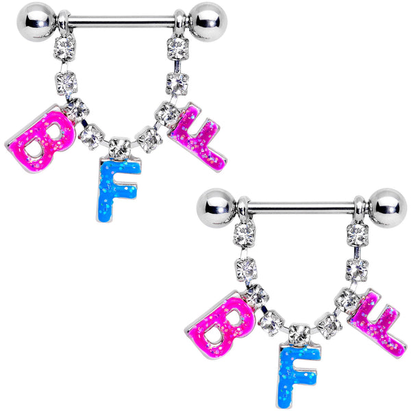 58 Blue Pink Bff Best Friends Forever Dangle Nipple Ring Set Bodycandy 3953