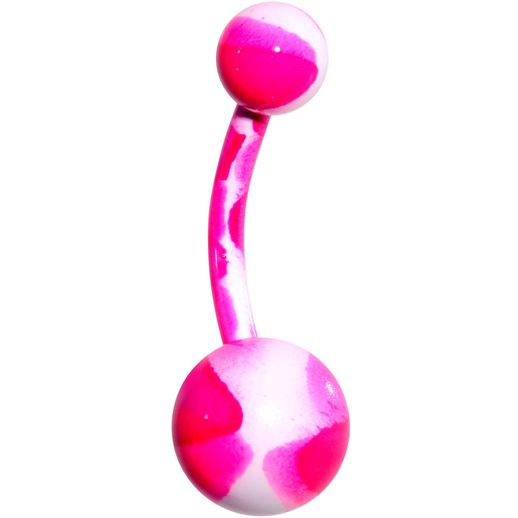 Pink White Cool Camouflage Belly Ring 