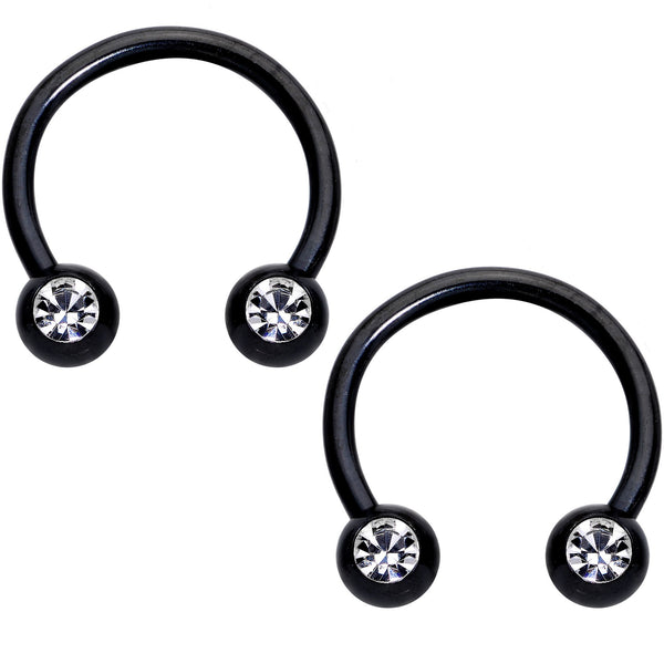 14 Gauge Clear Gem Heart Black Horseshoe Barbell Nipple Ring Set ...