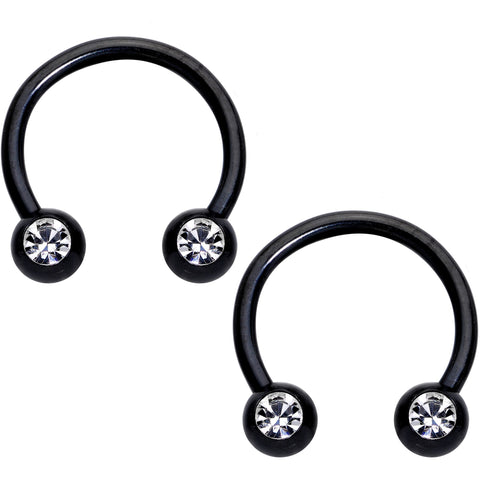 14 Gauge 5/8 1/2 Clear Gem Black Horseshoe Barbell Nipple Ring Set ...