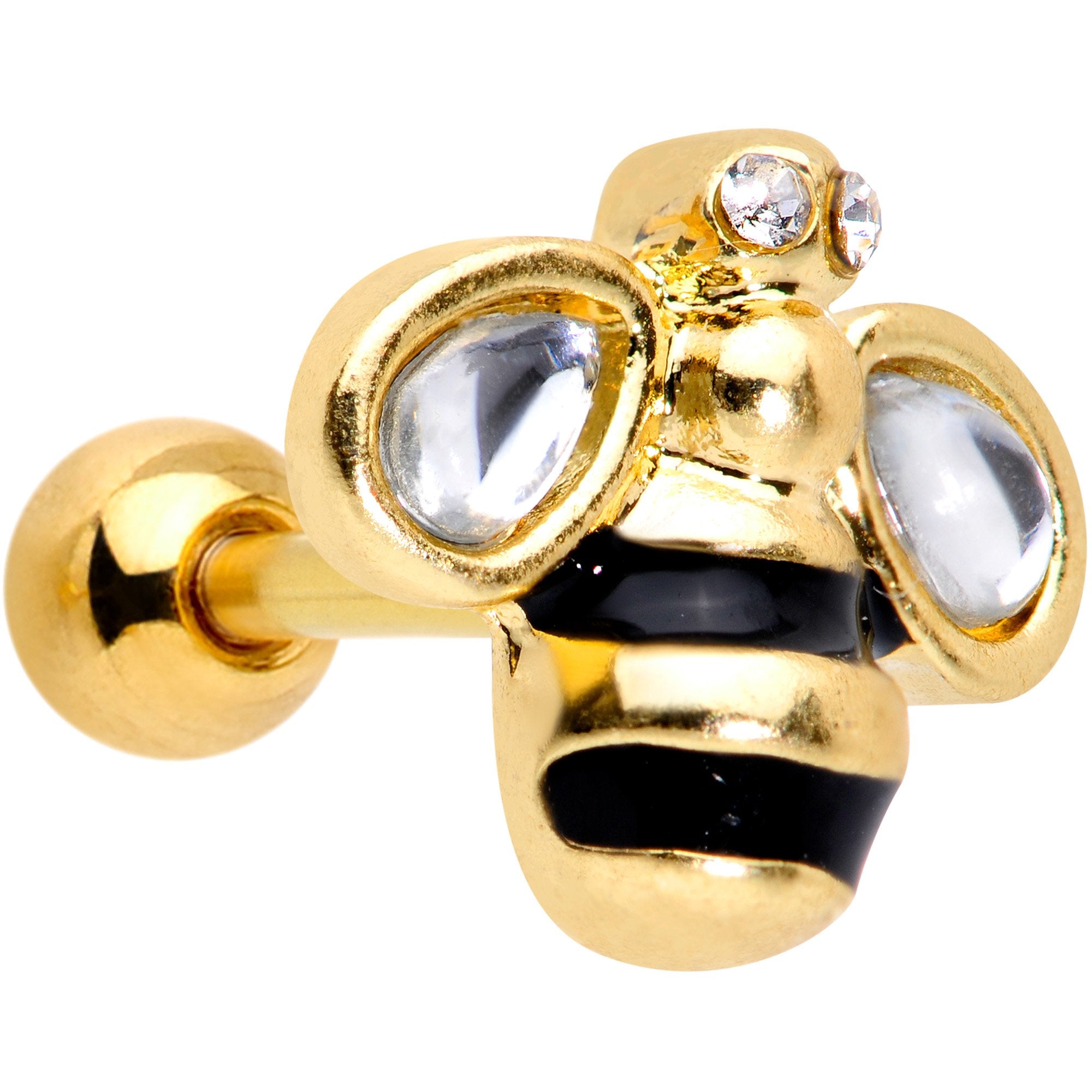 Image of 16 Gauge 1/4 Clear Gem Gold Tone Bling Bumblebee Cartilage Tragus