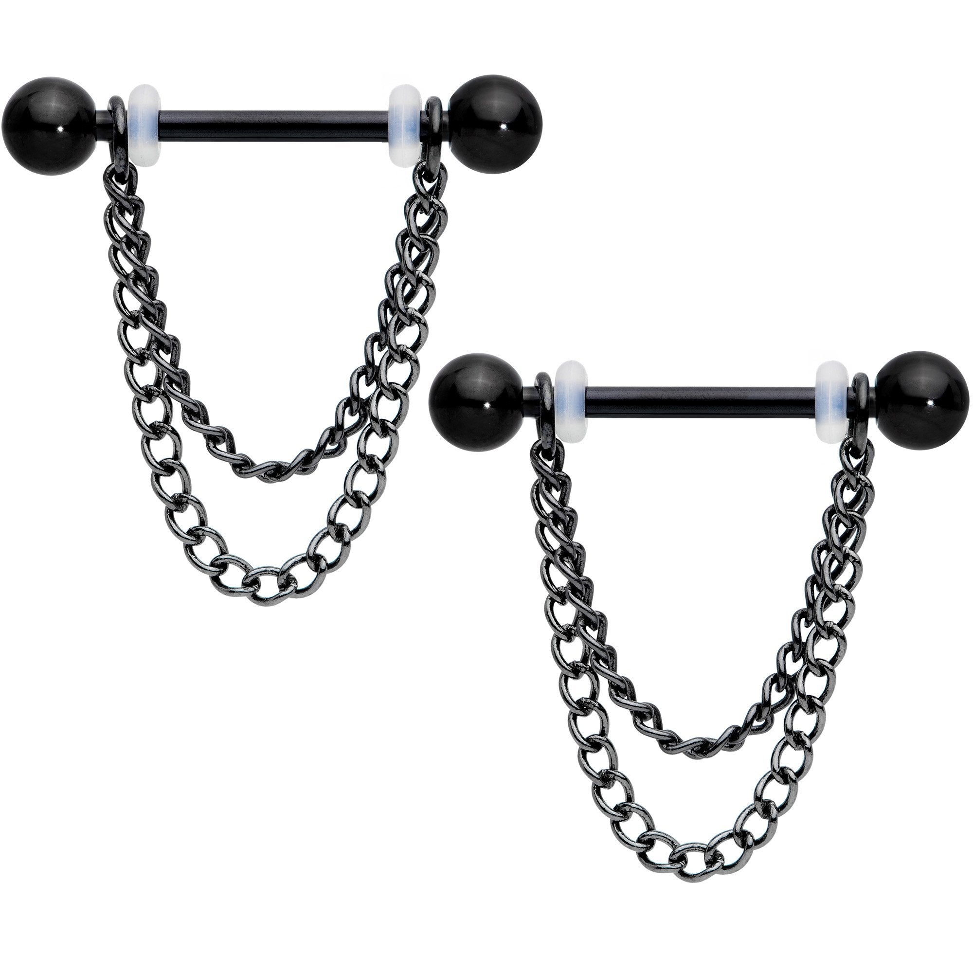 Image of 14 Gauge Black Chain Dangle Nipple Ring Set