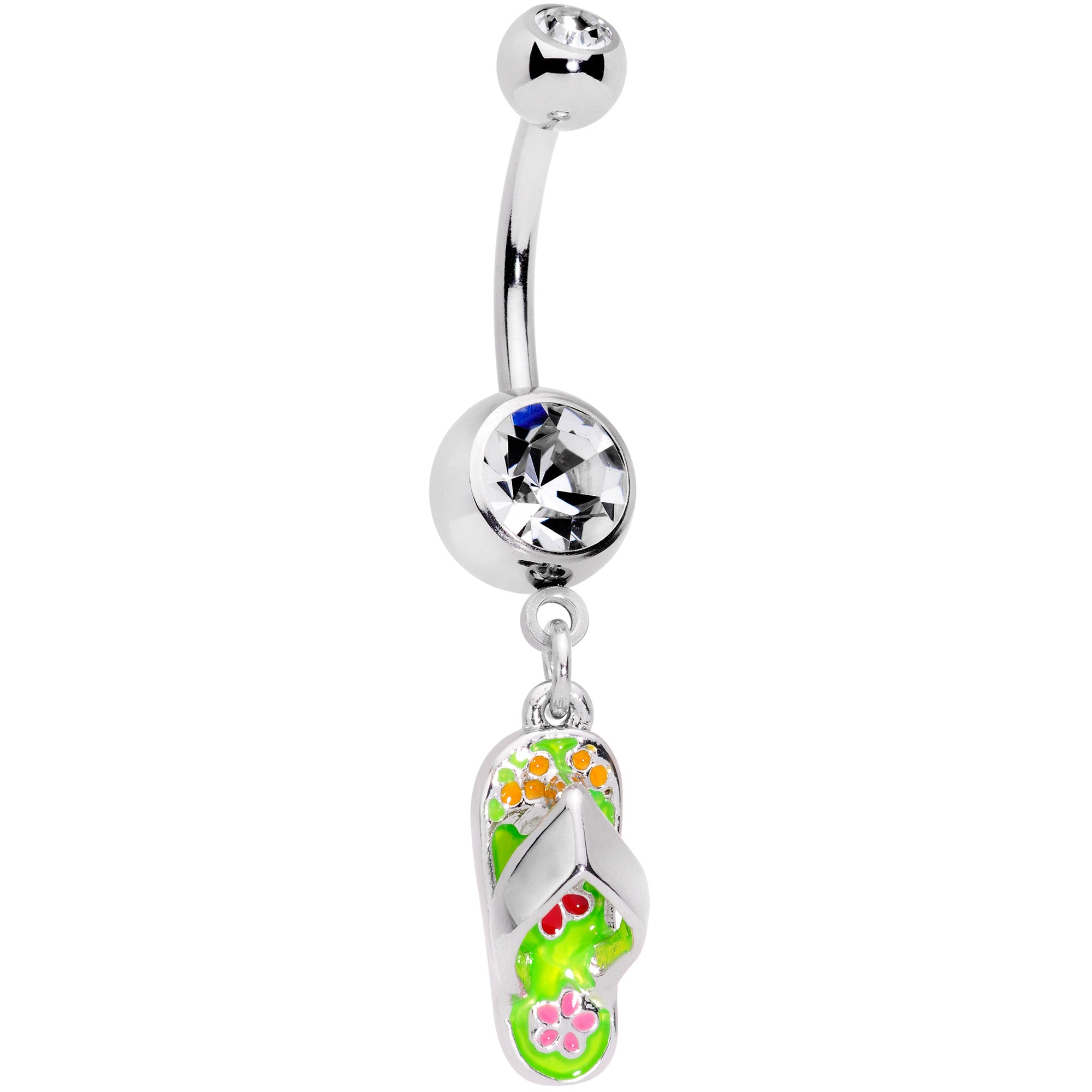 Image of Clear Gem Pink Green Beach Flip Flop Sandal Dangle Belly Ring