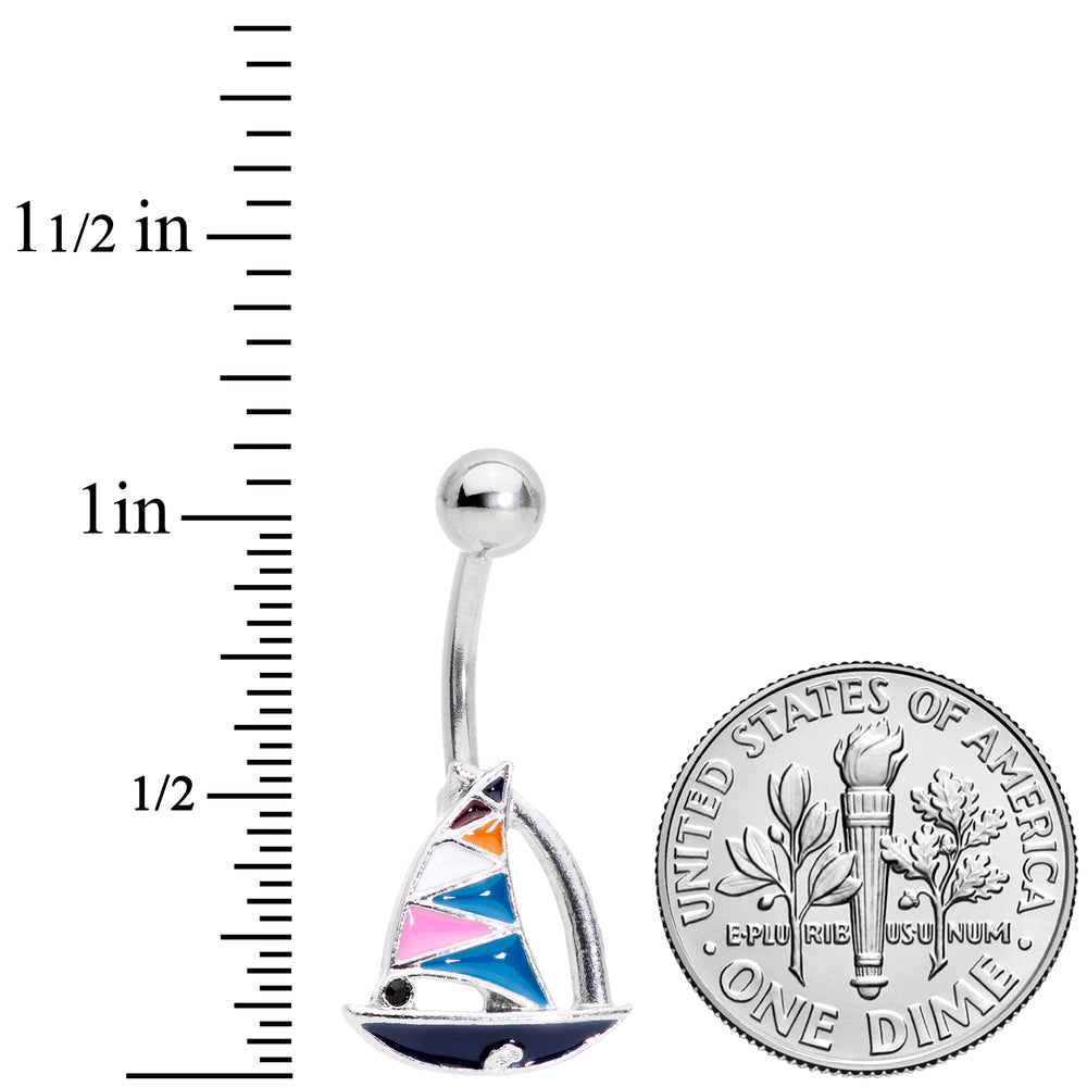 Aqua Surgical Steel Belly Button Ring with Clam Panfish Leech Spoon