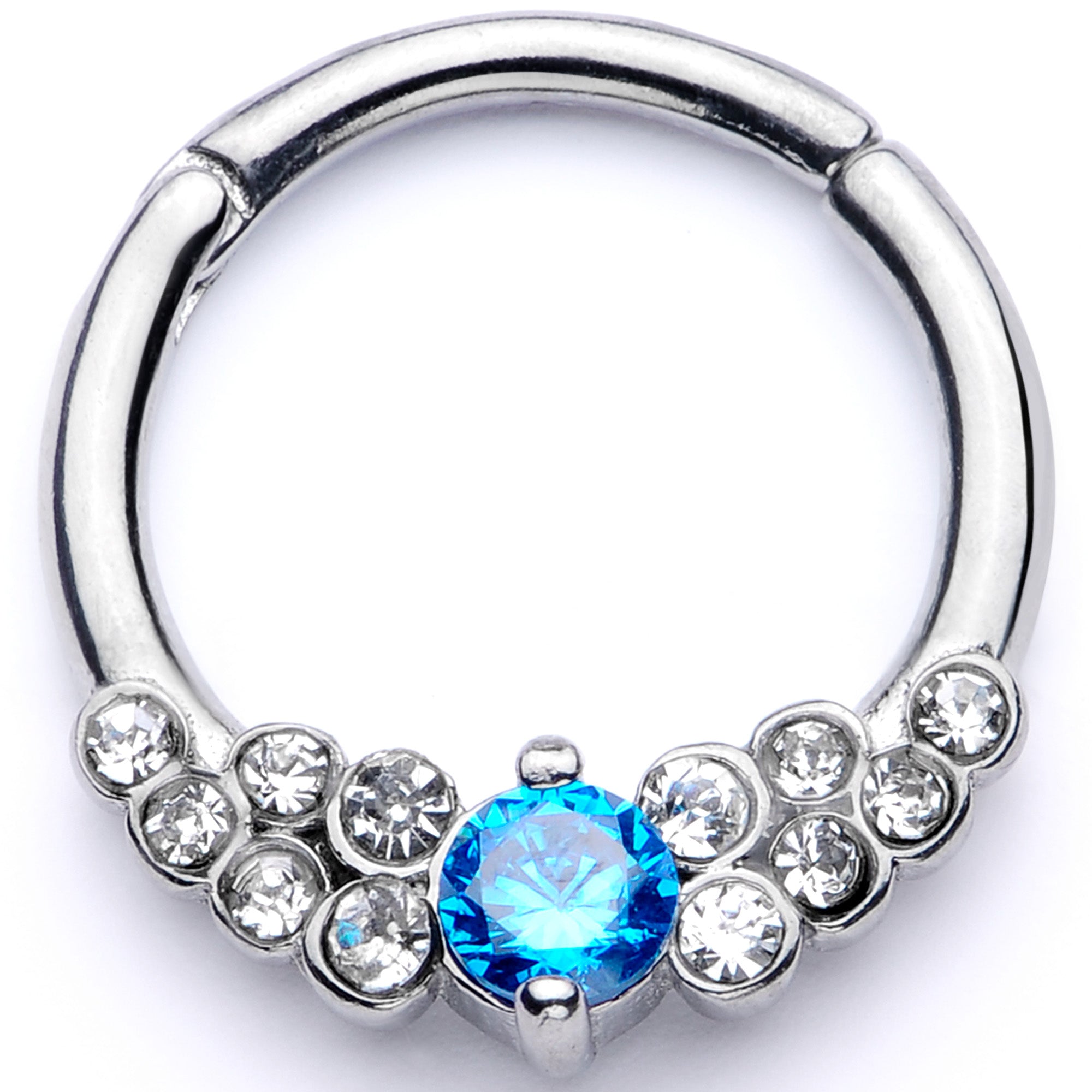 Image of 16 Gauge 3/8 Clear Blue CZ Gem Arc Hinged Segment Ring