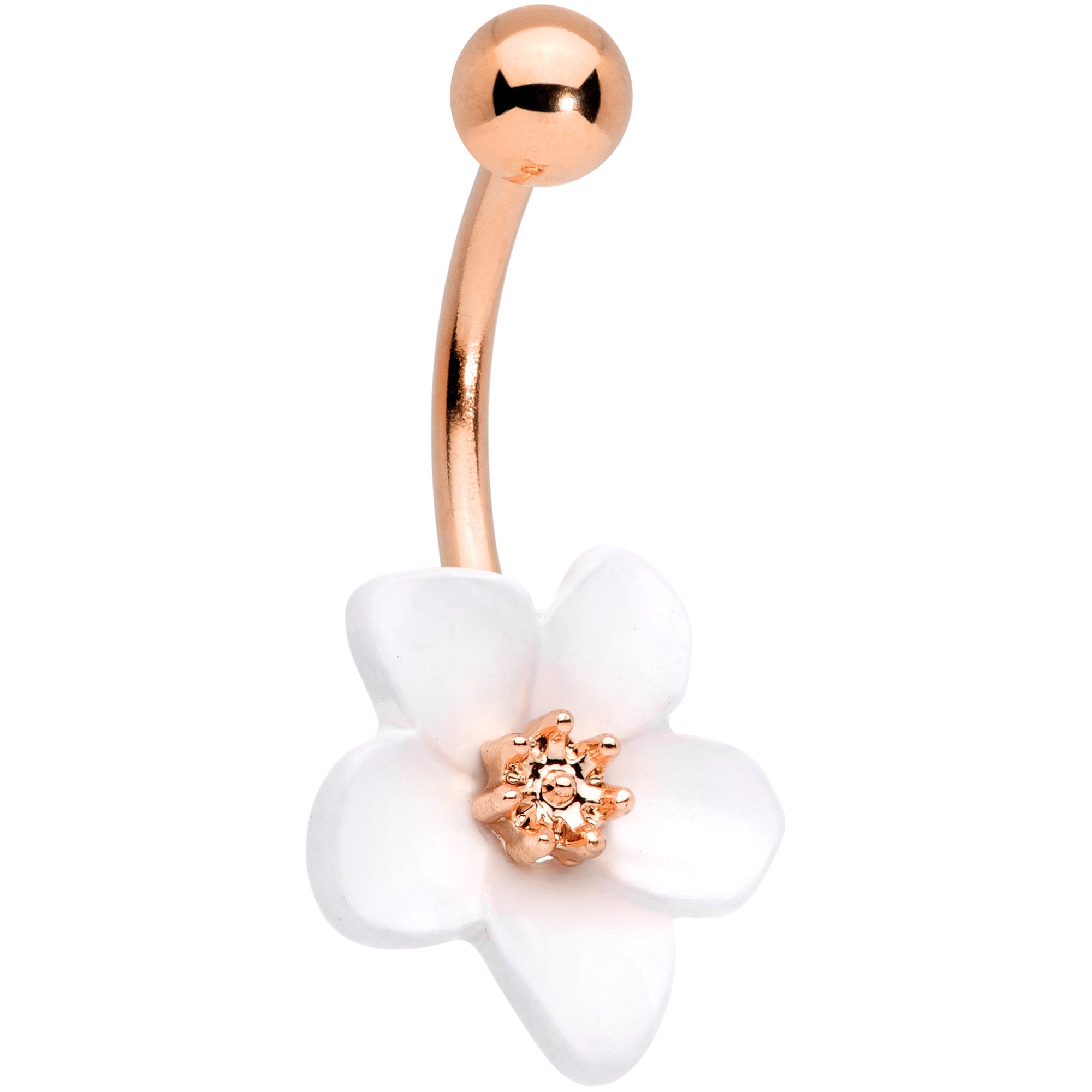 Image of Rose Gold Tone Spring Blossom Pretty White Flower Belly Ring