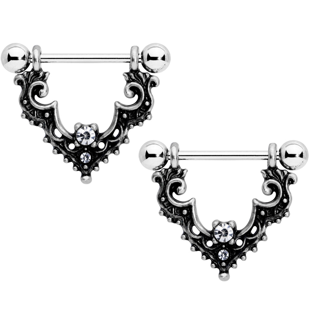 Buy The Women's Gold & Black Ornate Flower Crests Arabesques Non-Piercing  Nipple Rings with Hematite