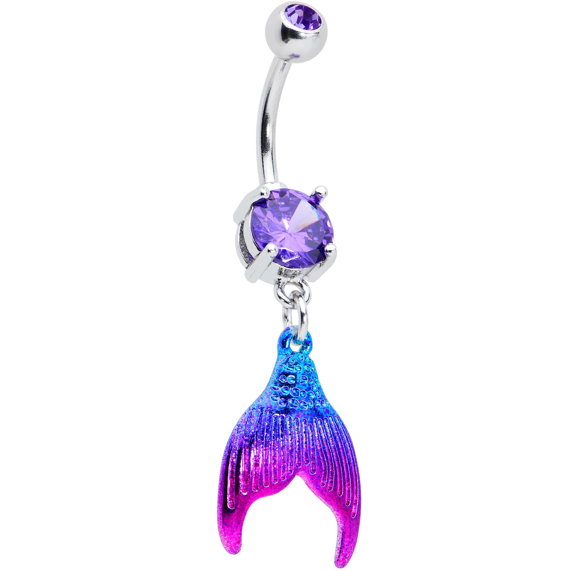 Image of Purple Gem Aqua Pink Mermaid Scale Tail Dangle Belly Ring