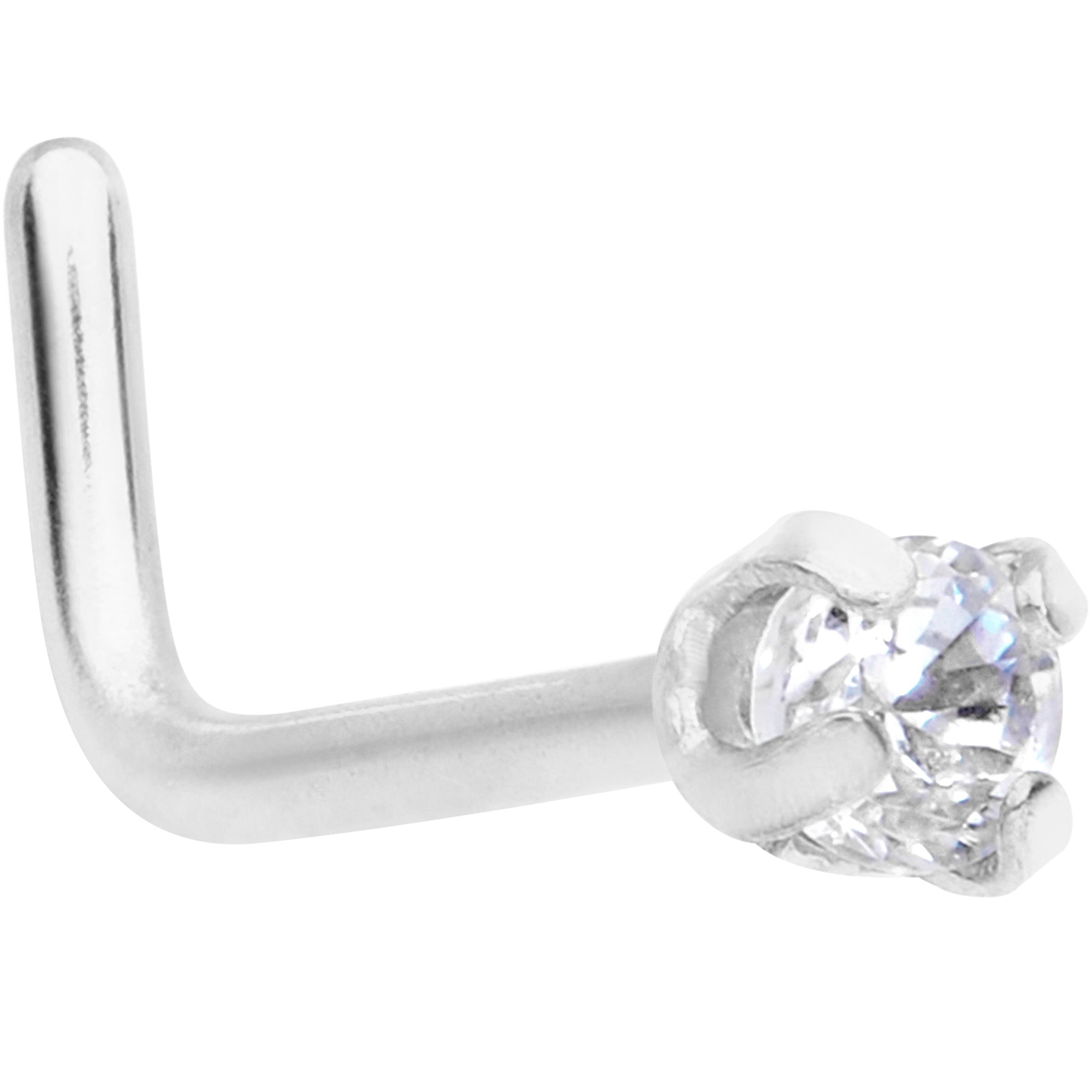 20 Gauge Stainless Steel Clear Gem Micro Nose Ring L-Shaped